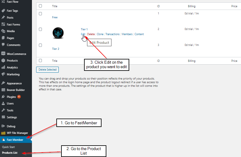 Changing actions FastMember Product