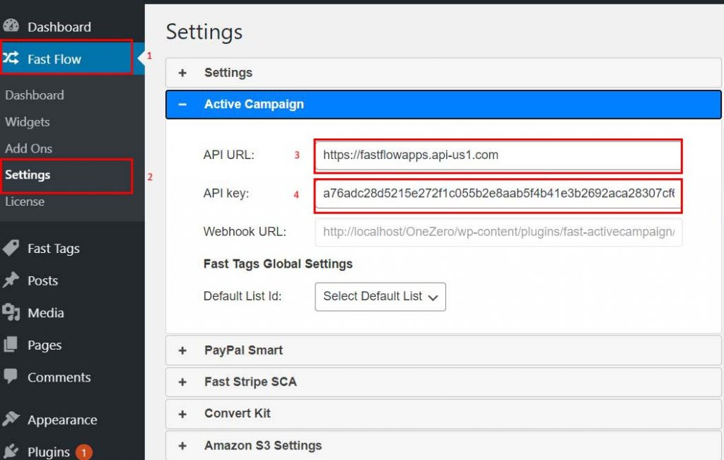 3 Fast Flow Active Campaign API URL KEY setup