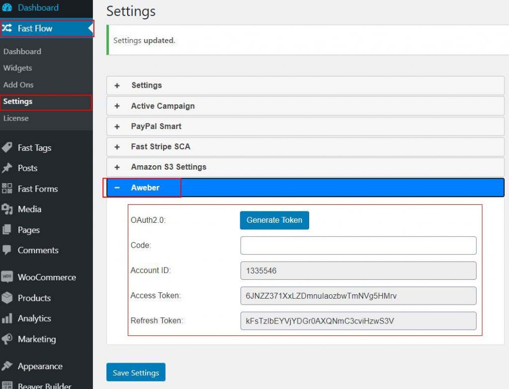 5 generated token logged in