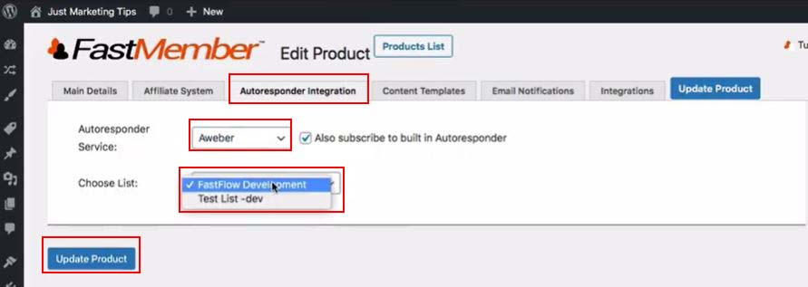 integrate product fastmember aweber
