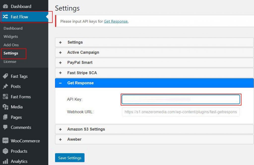 2 FastFlow GetResponse API Key blank