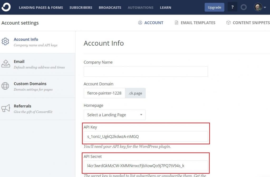 ConvertKit API Secrey Key